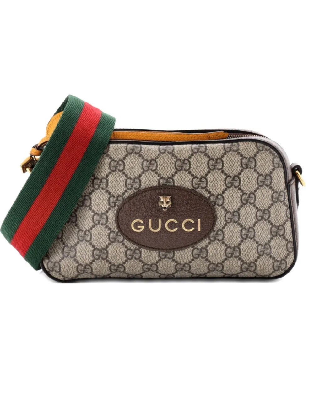 Gucci Beige GG Supreme Canvas Shoulder Bag with Green-Red Web Strap